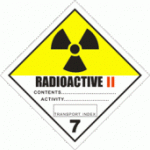 Vit och gul skylt för radioaktivitet